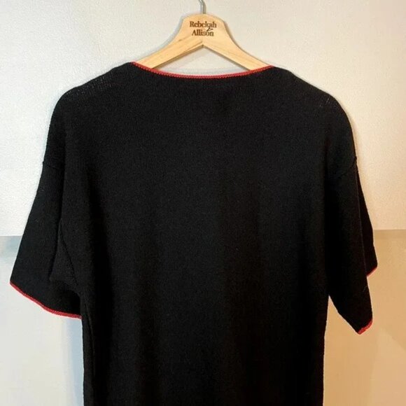 Steve Fabrikant Red Lips Funky Vintage Black Wool Short Sleeve Midi Dress SZ 10 - Picture 12 of 15